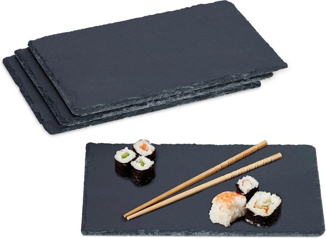 Relaxdays Schieferplatte 4er Set in Anthrazit, rutschfest und beschriftbar, B/T: 26 x 16 cm - Bild 1