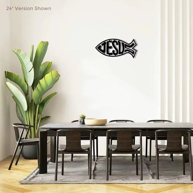CIFbuy Metall-Jesus-Fisch Wandkunst Ichthys-Symbol als dekorative Eisen-Skulptur in Schwarz - Bild 1