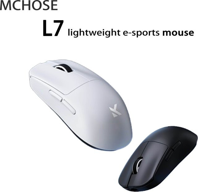 MCHOSE L7 Pro kabellose Gaming-Maus in Weiß mit PAW3395 26K-Sensor, Dual 8K Polling und ultraleichtem 39 g Design, Tri-Mode Verbindung via 2,4 GHz RF, Bluetooth und kabelgebunden - Bild 1