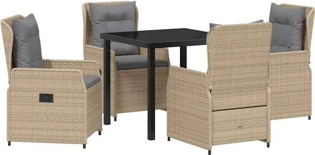 vidaXL Garten Essgruppe 5-teilig aus Poly-Rattan in Beige mit Glastisch für Terrasse und Außenbereich B/T/H: 80 x 80 x 73 cm - Bild 1