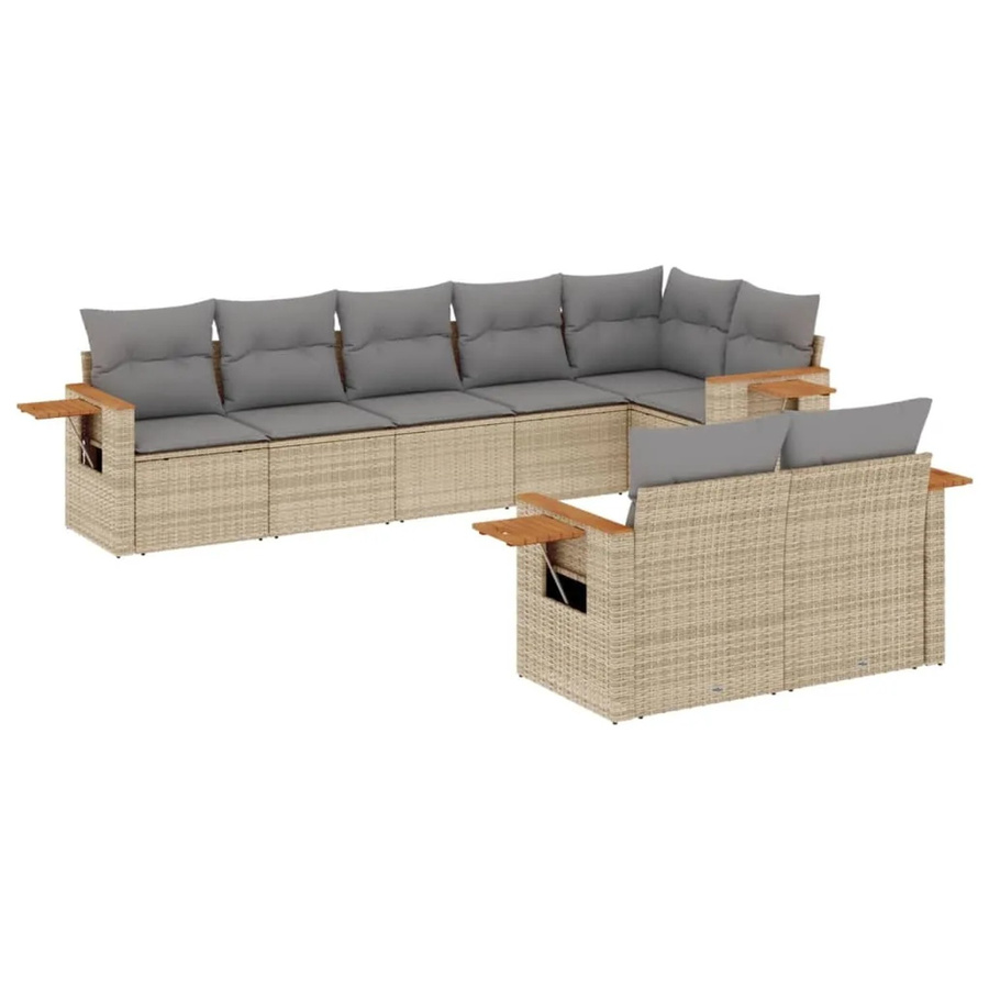 vidaXL 8-tlg. Garten-Sofagarnitur in L-Form aus PE-Rattan und Akazienholz mit Kissen in Beige - Bild 2