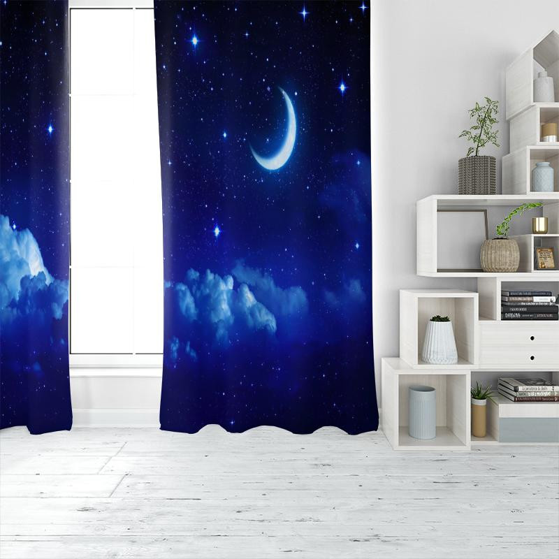 Yiran Furniture Dekorative Vorhänge Sternenhimmel Blau aus Polyester, 2 Stück, B: 35 cm, H: 100 cm - Bild 3