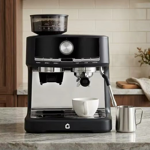 HiMISS Halbautomatische Kaffeemaschine in Schwarz mit integriertem Mahlwerk, 15 bar Pumpendruck, 30 Mahlgradeinstellungen, 58 mm Siebträger, herausnehmbarem Wassertank und manueller Milchaufschäumdüse - Bild 3