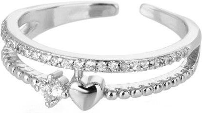 Ring Doppelschicht Herz, Edelstahl, Zirkonia, Kristall, Damen, Weiß - Bild 1