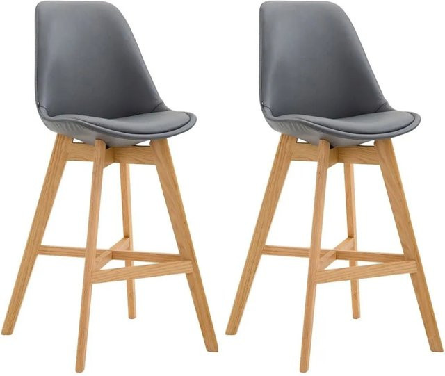 2er Set Barhocker DELUKE DUMIR aus Kunstleder in Grau mit Lehne, B/T/H: 48 x 56 x 112 cm - Bild 1