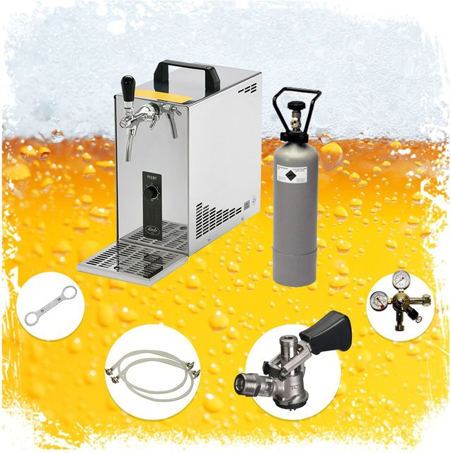 Bierzapfanlage ich-zapfe PYGMY 25 Komplett-Set mit 1-leitigem Trockenkühler und KeyKeg in Silber aus Edelstahl - Bild 1