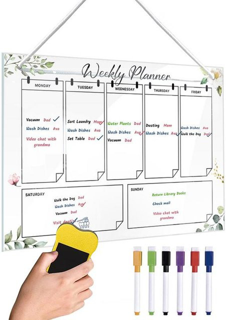 Wiederverwendbarer Acryl Wochenplaner als Wandkalender in Transparent mit 6 Farbstiften - Bild 1