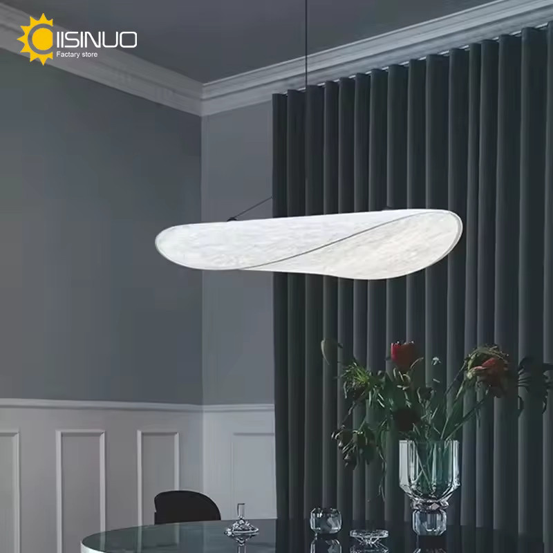 IISINUO Pendelleuchte aus Seidenstoff und Metall, verstellbare Zen-Ambiente-Beleuchtung für Wohnzimmer und Schlafzimmer, Schwarz oder Weiß, Höhe: 220 cm, Durchmesser: 40 cm - Bild 4