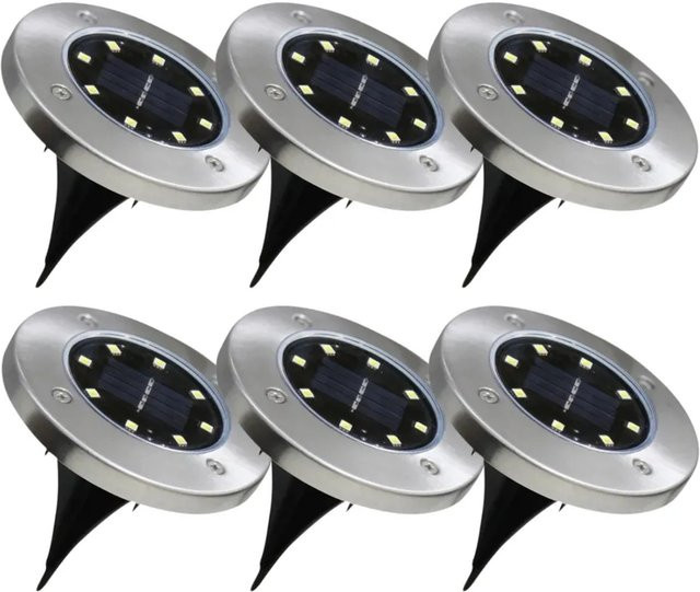 LUXULA 6er-Set Solar Bodenleuchten Edelstahl Silber/Schwarz, LED Außenleuchten für Garten und Terrasse, IP44 Wasserdicht, Neutralweiß 4000 K - Bild 1