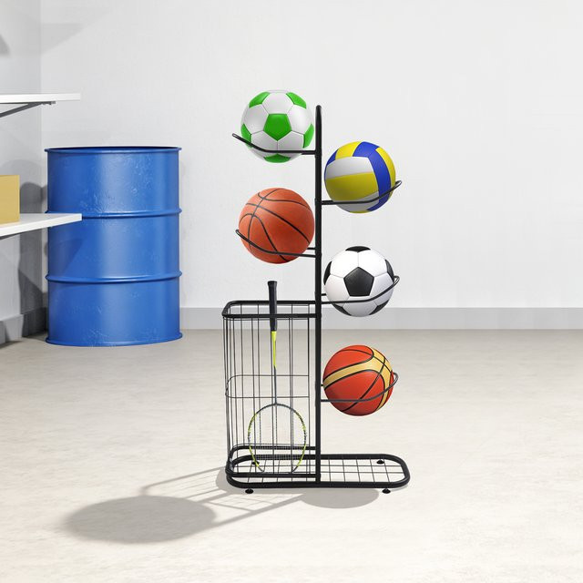 Bymaocar 5-stufiges Eck-Ballregal aus Eisen in Schwarz, freistehender Sportausrüstungs-Organizer für Garage und Fitnessraum - Bild 1