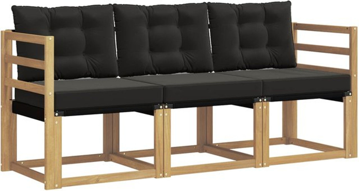 Modernes 3-teiliges Outdoor-Sofagarnitur Loungemöbel Set von vidaXL aus Akazie und Stoff in Weiß und Schwarz - Bild 1