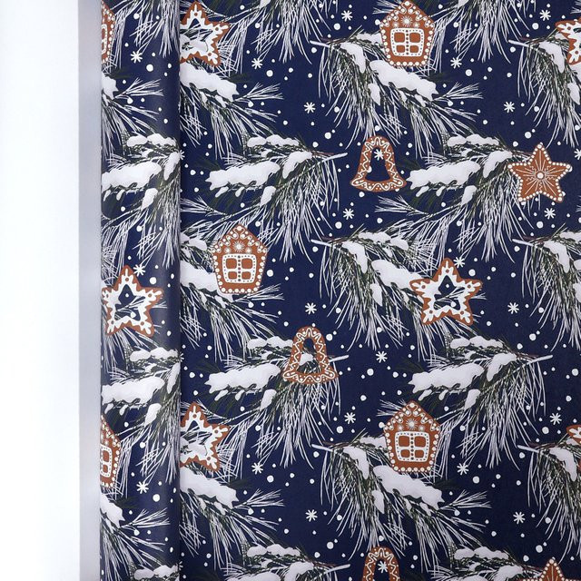 Extra langes Geschenkpapier mit Winterthema in Marineblau und Gold inklusive goldenem Schleifenband-Design - Bild 1