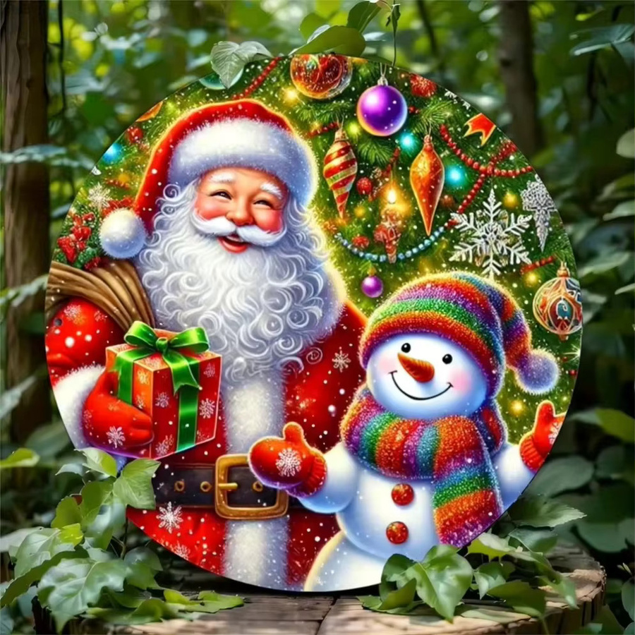 Potdemiel Metallschild Weihnachtsmann und Schneemann rund, mehrfarbig, Durchmesser: 20 cm - Bild 4
