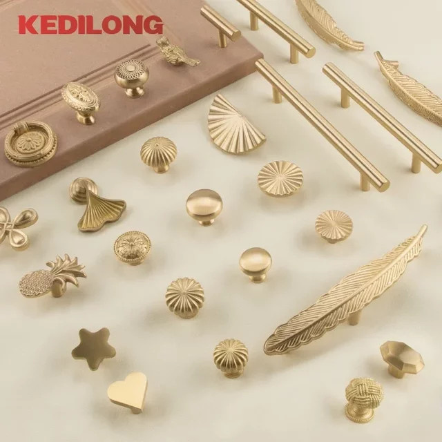 KEDLO Schrankgriff aus massivem Messing in Gold im minimalistischen europäischen Stil als klassischer Luxus-Knopf für Schubladen und Schranktüren - Bild 1