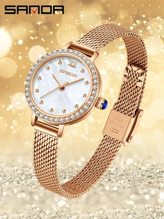 SANDA Armbanduhr, Quarzuhr, Legierung, Weiß, Gold, Damen - Bild 3