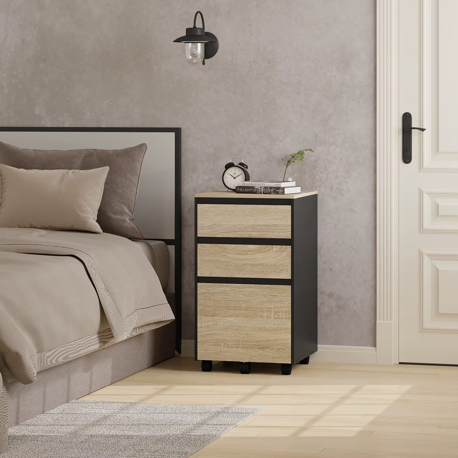 WOLTU Mobiler Aktenschrank in Eiche für Hebelordner mit 3 Schubladen und Rollen, B/T/H: 40 x 70 x 40 cm - Bild 2