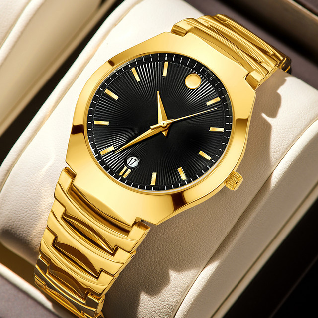 YaLaLuSi Armbanduhr Quarz, Edelstahl, Gold, Schwarz, Herren, Datum - Bild 1