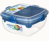 sistema Lunchbox Salad TO GO mit Besteck in Blau und Multicolour, mikrowellen- und gefriersicher mit Trennfächern - Bild 1