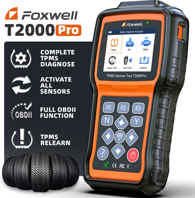 FOXWELL T2000 PRO TPMS Programmiergerät zur Neu-Aktivierung von Reifendruckkontrollsystemen mit OBD2 Diagnose-Funktion in Gold-Schwarz - Bild 1