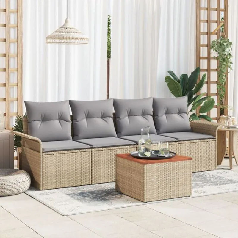 Vidaxl Polyrattan Garten-Sofa-Set aus 5 modularen Teilen in Beige und Grau, B/T/H: 55 x 55 x 37 cm - Bild 1