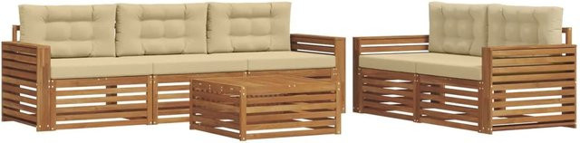 vidaXL Outdoor-Sofagarnitur 6-teilig aus Akazienholz mit Kissen in Natur und Beige - Bild 1