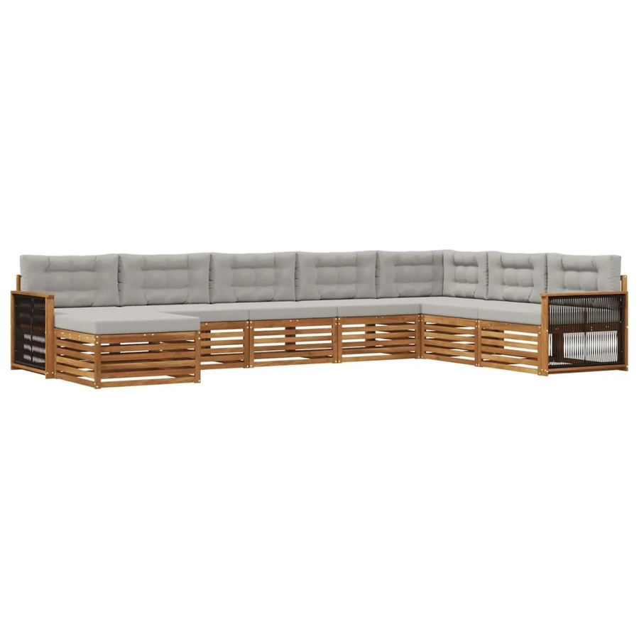 vidaXL Outdoor-Sofagarnitur in L-Form aus Akazienholz mit 8 Kissen in Natur und Hellgrau - Bild 2