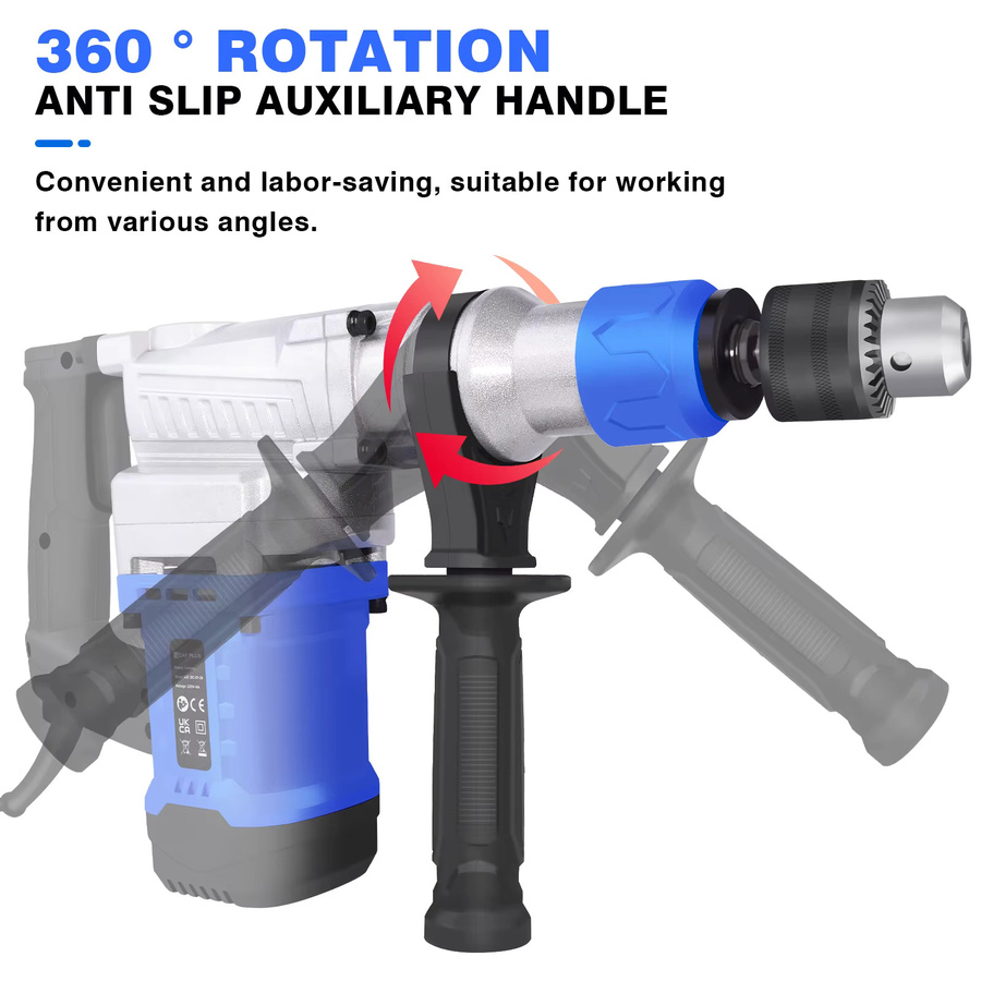 Bohrhammer mit 1500 W Leistung, 6 Geschwindigkeiten und 4 Funktionen inklusive SDS Plus Meißeln, Bohrer und Koffer - Bild 3
