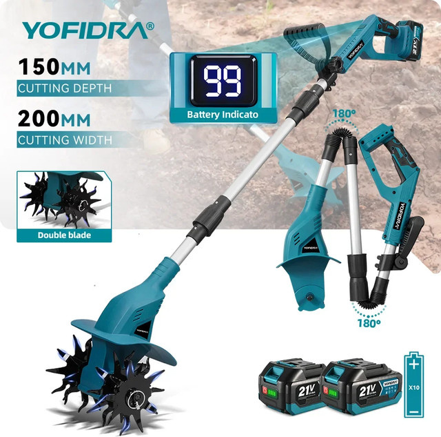 YOFIDRA Elektrische Gartenfräse als Mehrzweck-Akku-Vertikutierer für Makita 21V Akku - Bild 1