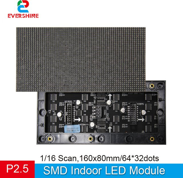 EVERSHINE LED P2.5 Indoor Vollfarbmodul Matrix RGB Display in Schwarz, B: 160 mm, H: 80 mm, 64 x 32 Pixel, HUB75 Schnittstelle - Bild 1