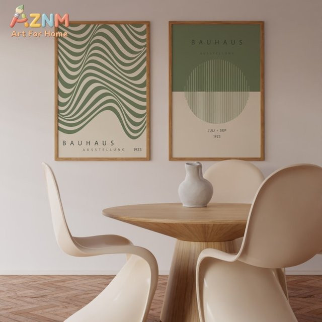 AZNM Bauhaus Leinwanddruck Sage Green mit geometrischer abstrakter Kunst im Mid-Century Modern Stil, ungerahmt - Bild 1