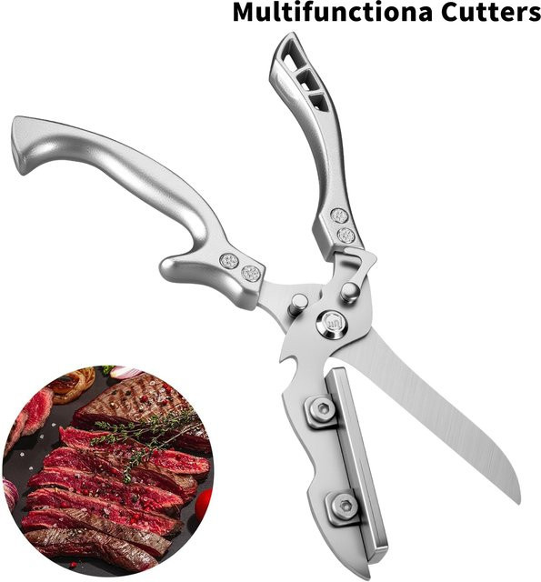 2-in-1 Schneidebrettschere aus Edelstahl in Silber für Geflügel, Gemüse und Grillgut mit integriertem Schloss - Bild 1