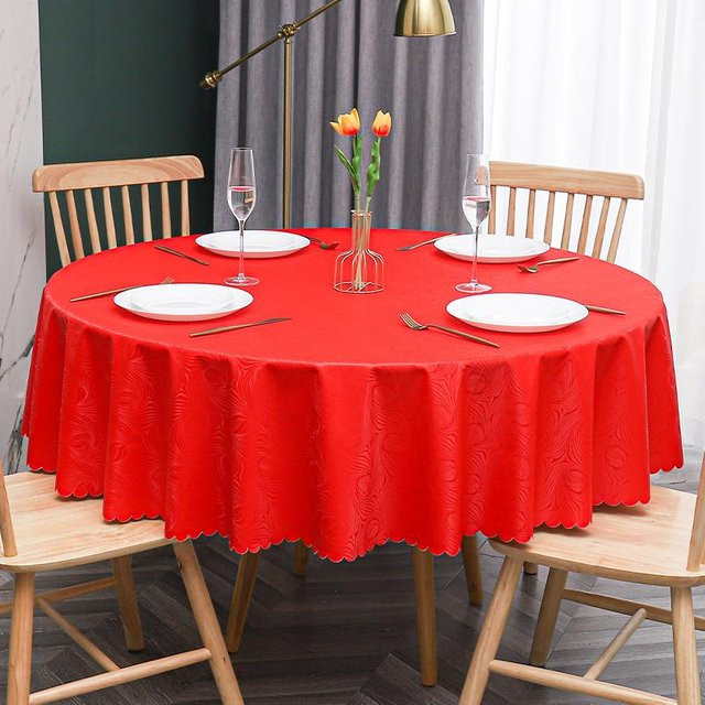 Runde Tischdecke Super Six mit floralem Muster in Rot, wasserabweisend und waschbar, Durchmesser: 140 cm - Bild 1