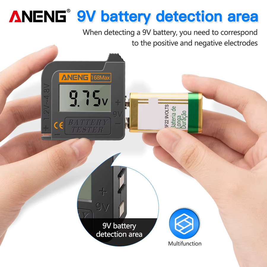 ANENG 168MAX Batterietester mit Digitalanzeige für C-, D-, AA-, AAA- und Knopfzellen in Schwarz - Bild 4