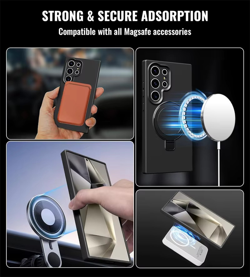Stoßfeste Flüssigsilikon Handyhülle mit Magnetischem Ständer und MagSafe für Samsung Galaxy S26 Ultra S25 Edge S24 S23 Plus in Blau oder Schwarz - Bild 1