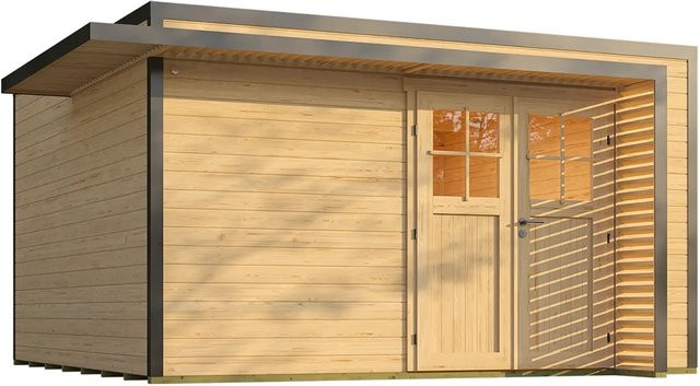 Weka Gartenhaus Amberley mit Doppeltür in Anthrazit und Braun, Holz, Flachdach, B/T: 400 x 400 cm - Bild 1