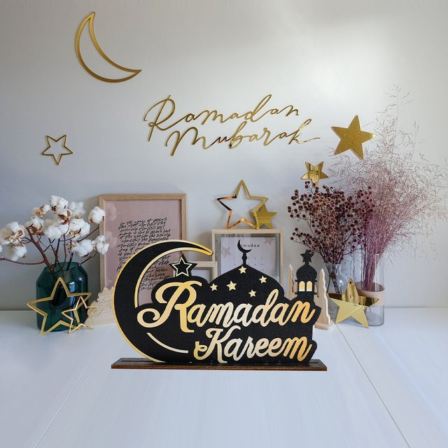 PATIMATE Ramadan Dekoration Holzornamente Eid Mubarak Multicolor für dein Zuhause - Bild 1