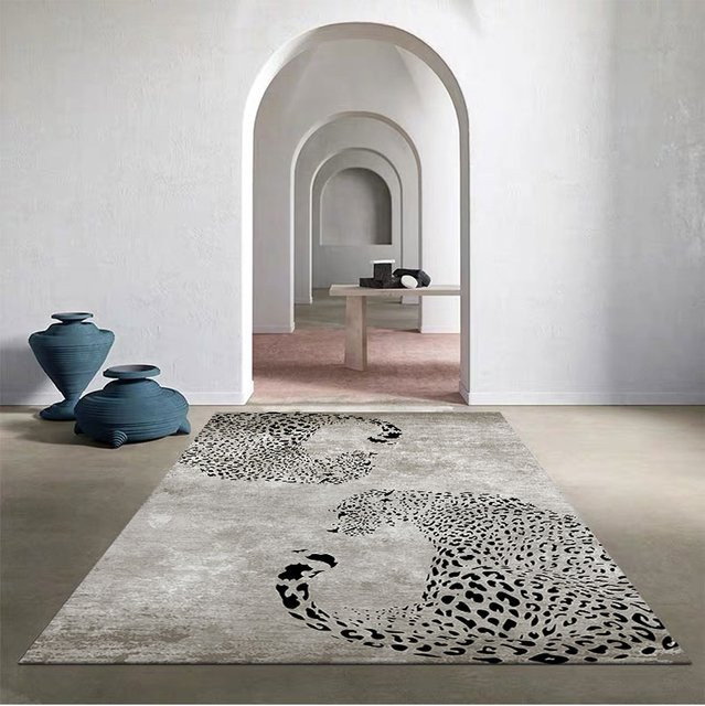 VIKAMA Wohnzimmerteppich mit Leopardenmuster in Grau, luxuriöser Teppich für Wohnzimmer und Schlafzimmer, B/T: 120 x 80 cm - Bild 1