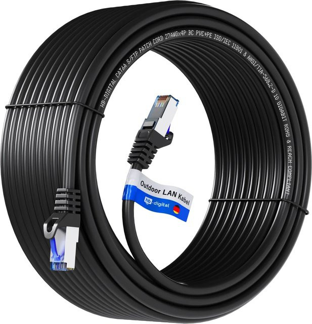 hb-digital LAN Kabel CAT 6a S/FTP Schwarz 60 m für Außenbereich - Bild 1