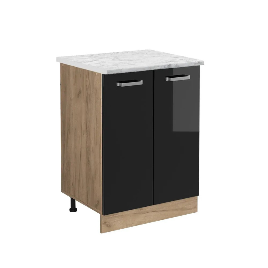 Vicco Küchenschrank R-Line Küchenkommode Schwarz Hochglanz mit Marmor-Optik B/T/H: 60 x 46 x 81,6 cm - Bild 2
