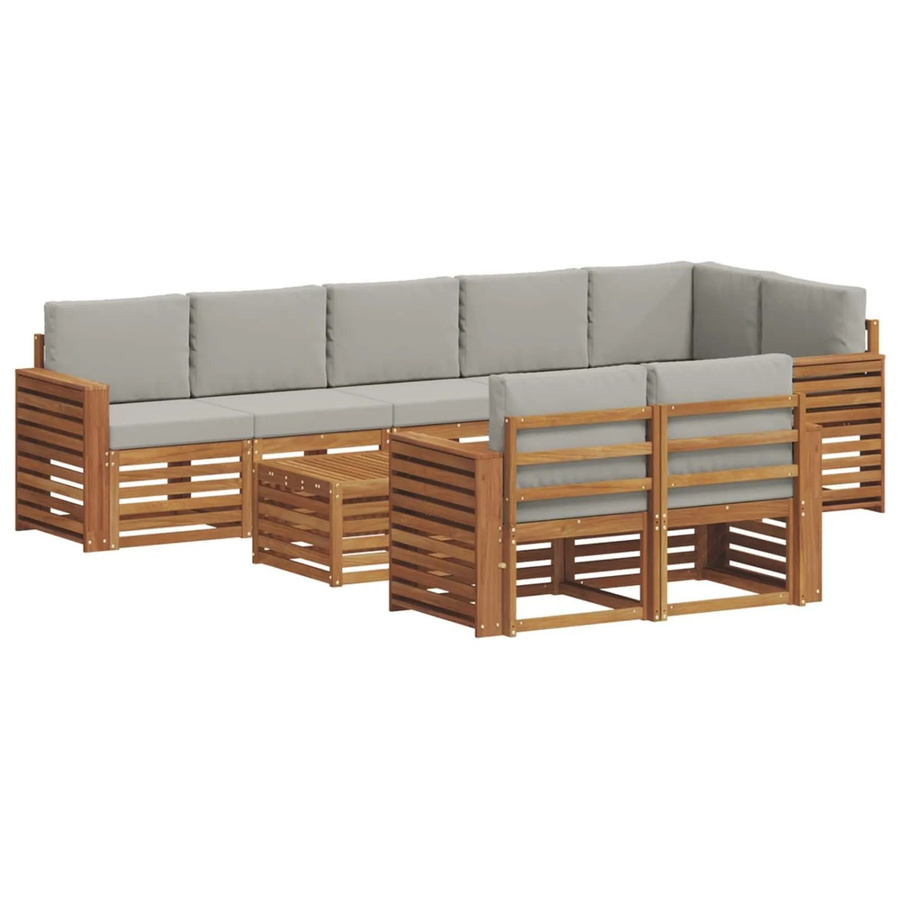 vidaXL Sofagarnitur 9-teilig aus Massivholz Akazie in Natur und Hellgrau mit Polsterkissen und modernem Latten-Design - Bild 2