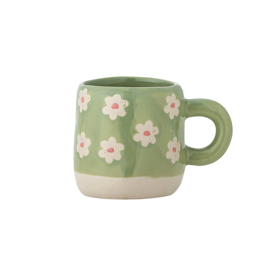 Bloomingville Mini Steingutbecher Millie grün mit floralem Muster, 110 ml - Bild 1