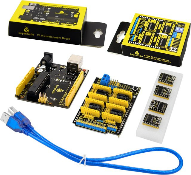 Keyestudio CNC Shield V2/V3/V4 Graviermaschinen-Kit für Arduino mit UNO R3 oder Nano Board, kompatibel mit A4988/DRV8825 Treibern und GRBL, Schwarz - Bild 1