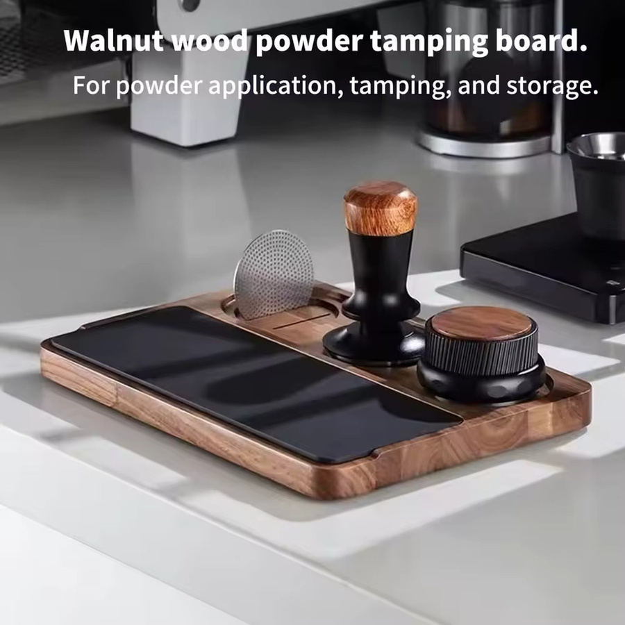 FENCHUI Kaffee-Tamperstation aus Holz in Braun, rutschfeste Espresso-Tamperhalterbasis für 51–58 mm Tamper - Bild 4
