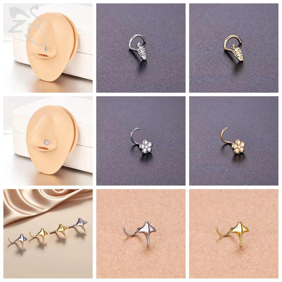 ZS Nasenring Edelstahl, Gold, Blume, Piercing - Bild 2