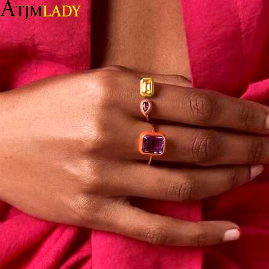 ATJMLADY Ring, Pastell-Emaille, Zirkonia, Damen - Bild 3