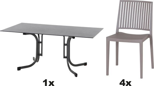 Siena Garden Gartenmöbel Set Lane 5-teilig in Taupe und Grau mit HPL Tischplatte und Polypropylen Stühlen, B/T/H: 160 x 90 x 75 cm - Bild 1