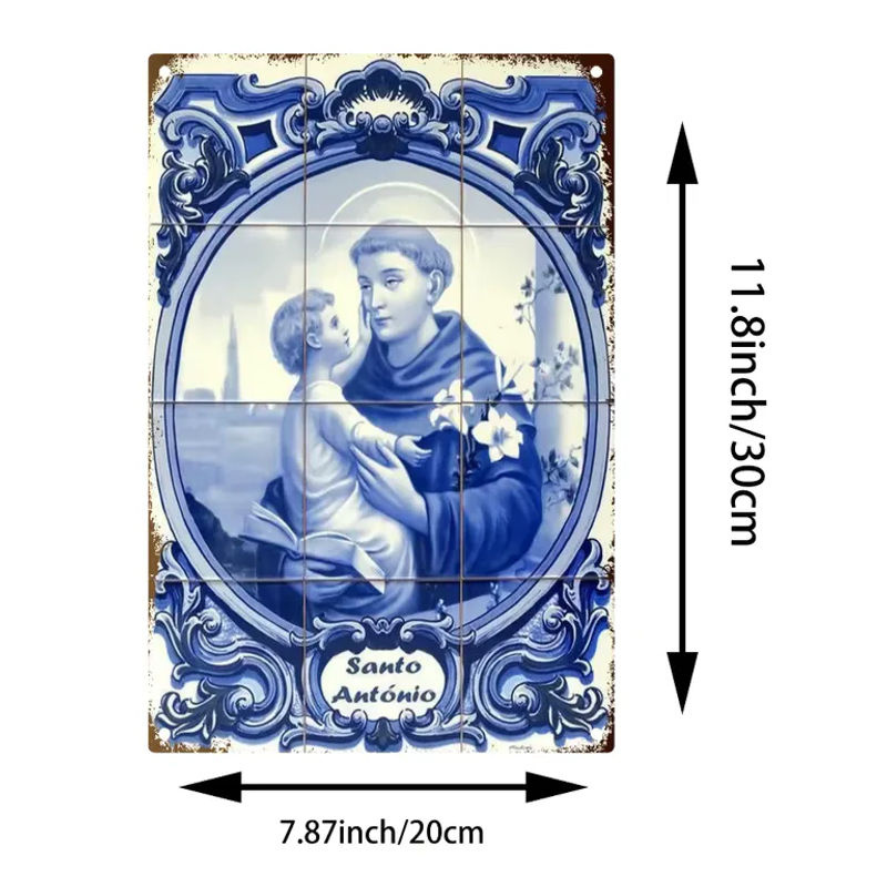 Retro Metall-Wandkunst Hello Young St. Antonius von Padua Illustration in Blau, B/H: 30,48 x 30,48 cm - Bild 5