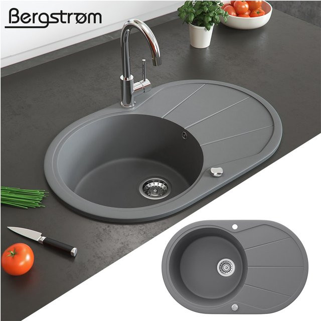 Bergström Einbauspüle aus Granitkomposit in Grau inklusive Drehexcenter und Siphon - Bild 1