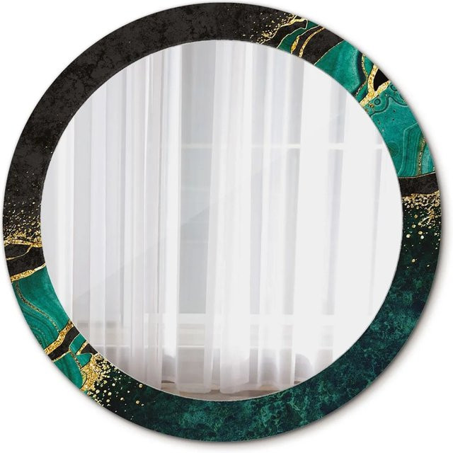 Tulup Rundspiegel mit Marmorgrün Aufdruck und Zierrahmen, Durchmesser: 90 cm - Bild 1
