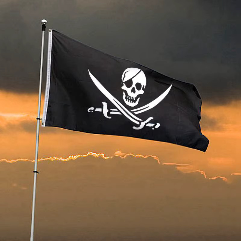 Ataozhekou Piraten Banner mit Piratenschiff und Totenkopf als Partydekoration für Geburtstag oder Halloween, Farbe: Schwarz, Breite: 90 cm, Höhe: 150 cm - Bild 2